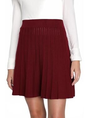Lulus Chic Vision Burgundy Pleated Sweater Mini Skater Skirt - XL